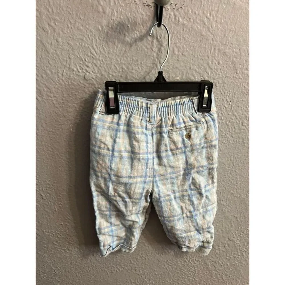 Boys children's place blue plaid linen‎ pants size 6/9 months